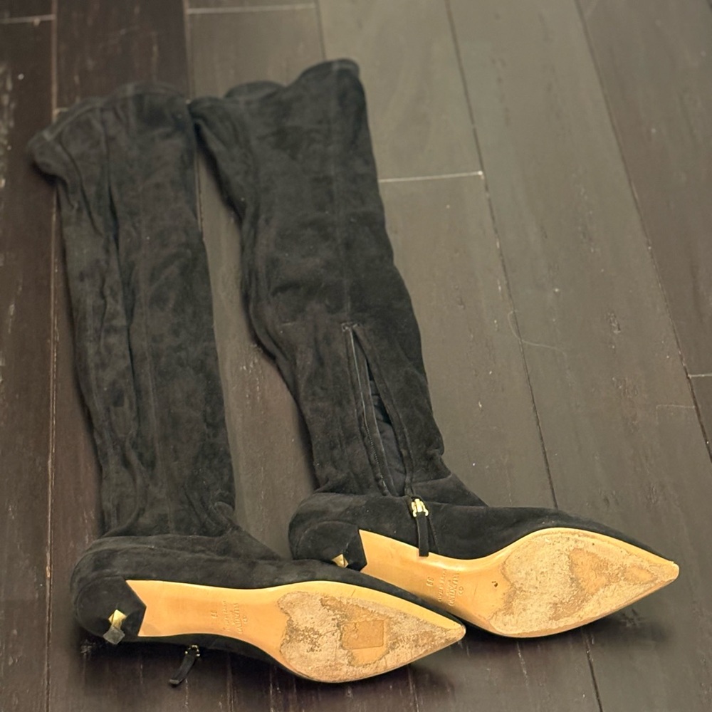 Valentino Garavani Black Over-the-Knee Suede Boots, size 39.